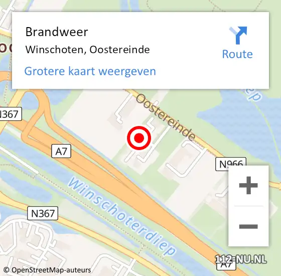 Locatie op kaart van de 112 melding: Brandweer Winschoten, Oostereinde op 16 februari 2022 08:33