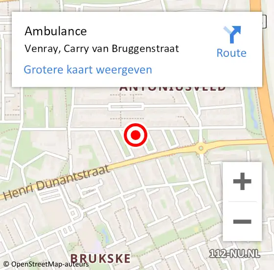 Locatie op kaart van de 112 melding: Ambulance Venray, Carry van Bruggenstraat op 8 juli 2014 12:25