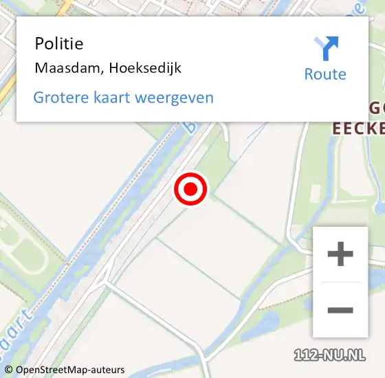 Locatie op kaart van de 112 melding: Politie Maasdam, Hoeksedijk op 16 februari 2022 08:54