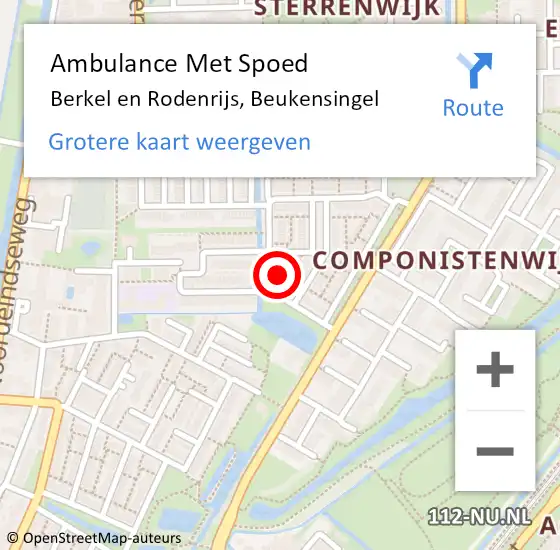 Locatie op kaart van de 112 melding: Ambulance Met Spoed Naar Berkel en Rodenrijs, Beukensingel op 16 februari 2022 08:57