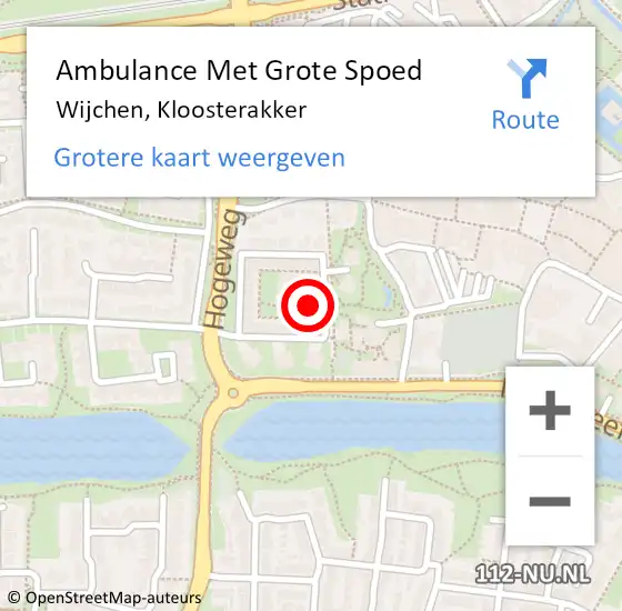 Locatie op kaart van de 112 melding: Ambulance Met Grote Spoed Naar Wijchen, Kloosterakker op 16 februari 2022 09:02