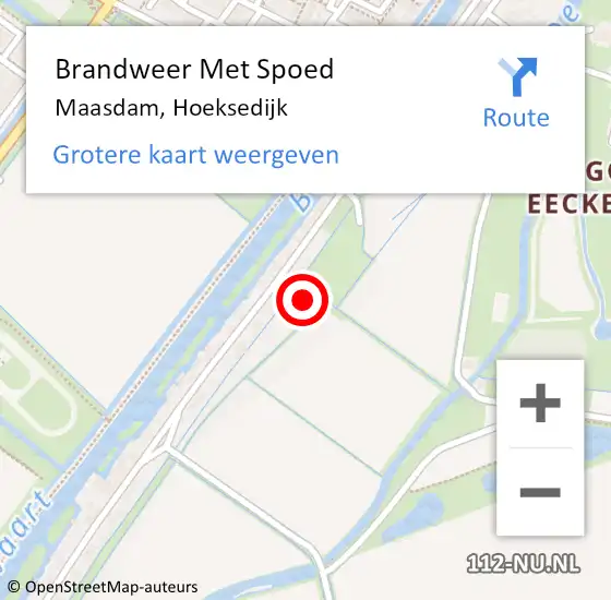 Locatie op kaart van de 112 melding: Brandweer Met Spoed Naar Maasdam, Hoeksedijk op 16 februari 2022 09:10