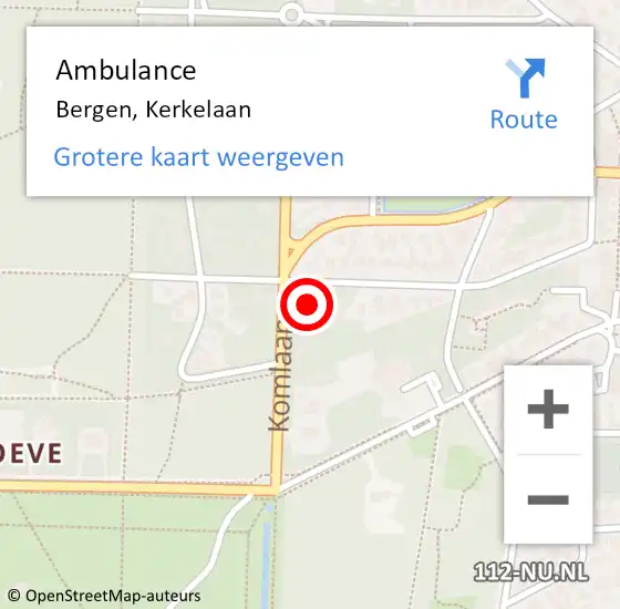 Locatie op kaart van de 112 melding: Ambulance Bergen, Kerkelaan op 16 februari 2022 09:15