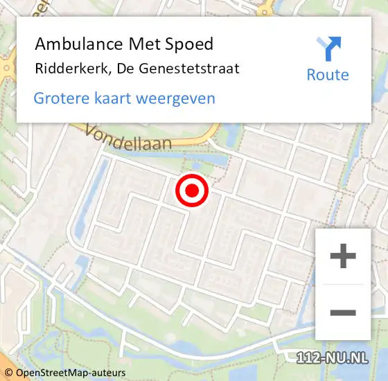 Locatie op kaart van de 112 melding: Ambulance Met Spoed Naar Ridderkerk, De Genestetstraat op 16 februari 2022 09:19