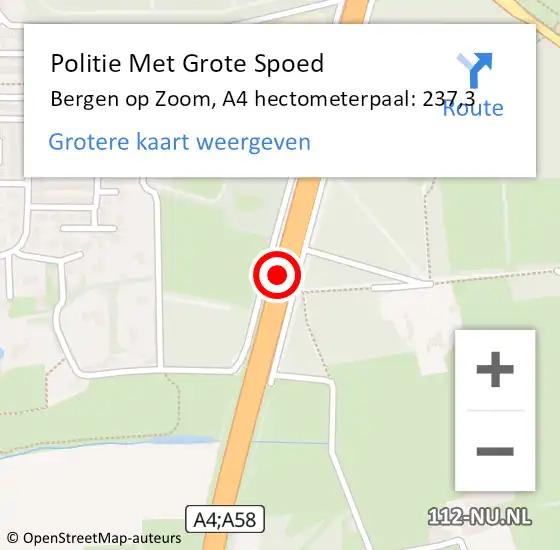 Locatie op kaart van de 112 melding: Politie Met Grote Spoed Naar Bergen op Zoom, A4 hectometerpaal: 237,3 op 16 februari 2022 09:31