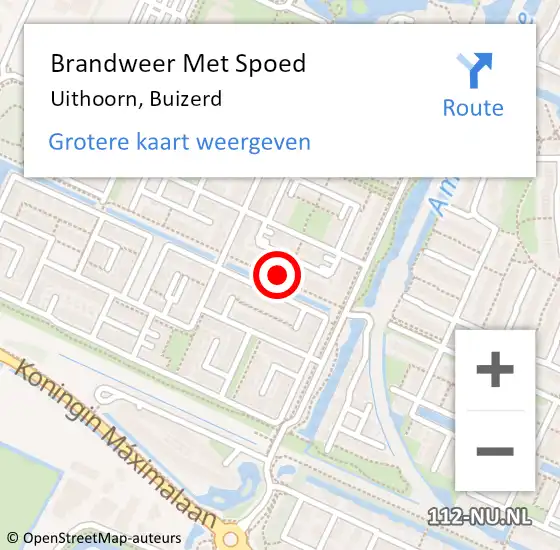 Locatie op kaart van de 112 melding: Brandweer Met Spoed Naar Uithoorn, Buizerd op 16 februari 2022 09:53