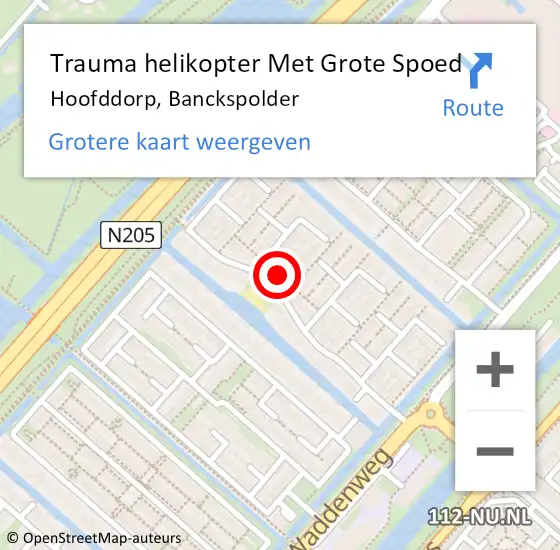 Locatie op kaart van de 112 melding: Trauma helikopter Met Grote Spoed Naar Hoofddorp, Banckspolder op 16 februari 2022 09:58