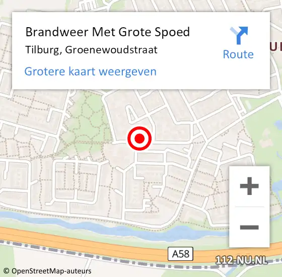 Locatie op kaart van de 112 melding: Brandweer Met Grote Spoed Naar Tilburg, Groenewoudstraat op 16 februari 2022 10:10