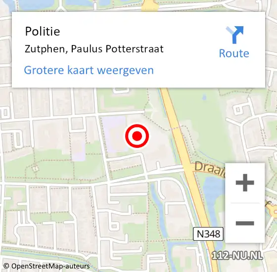 Locatie op kaart van de 112 melding: Politie Zutphen, Paulus Potterstraat op 16 februari 2022 10:15