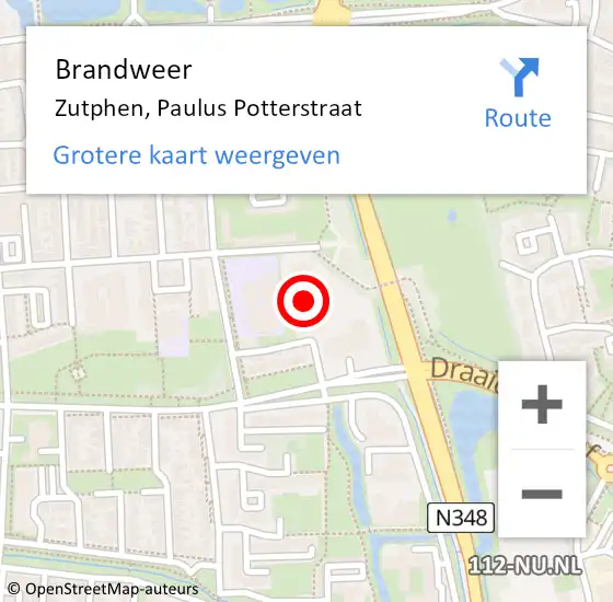 Locatie op kaart van de 112 melding: Brandweer Zutphen, Paulus Potterstraat op 16 februari 2022 10:16