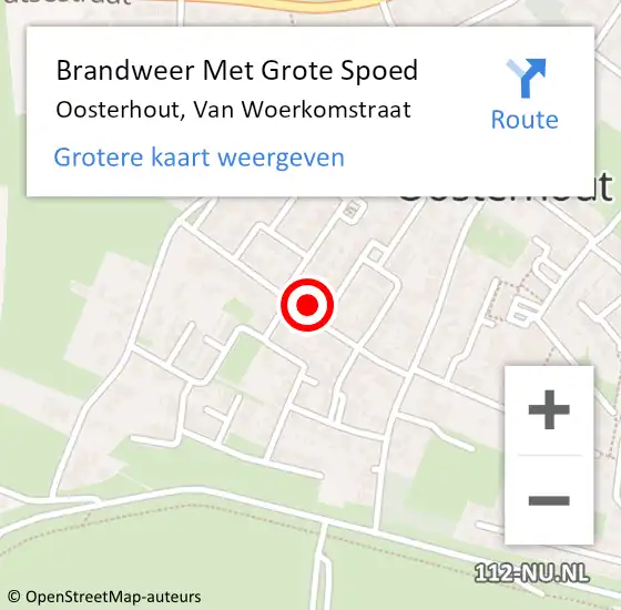 Locatie op kaart van de 112 melding: Brandweer Met Grote Spoed Naar Oosterhout, Van Woerkomstraat op 16 februari 2022 10:23
