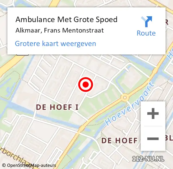 Locatie op kaart van de 112 melding: Ambulance Met Grote Spoed Naar Alkmaar, Frans Mentonstraat op 16 februari 2022 10:24