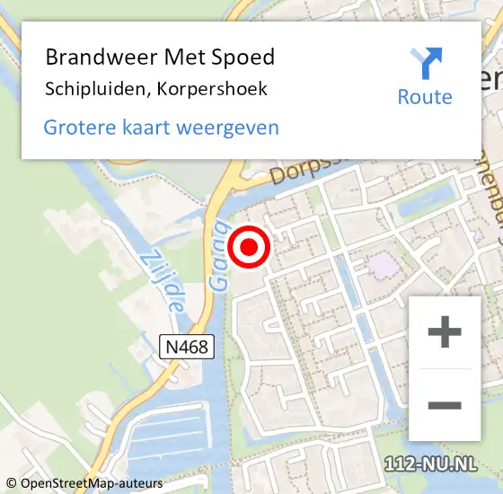 Locatie op kaart van de 112 melding: Brandweer Met Spoed Naar Schipluiden, Korpershoek op 16 februari 2022 10:32