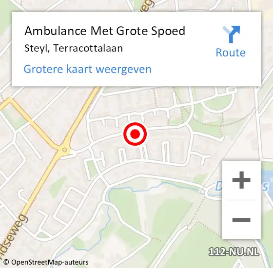 Locatie op kaart van de 112 melding: Ambulance Met Grote Spoed Naar Steyl, Terracottalaan op 16 februari 2022 10:38