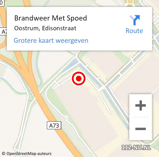 Locatie op kaart van de 112 melding: Brandweer Met Spoed Naar Oostrum, Edisonstraat op 16 februari 2022 10:39