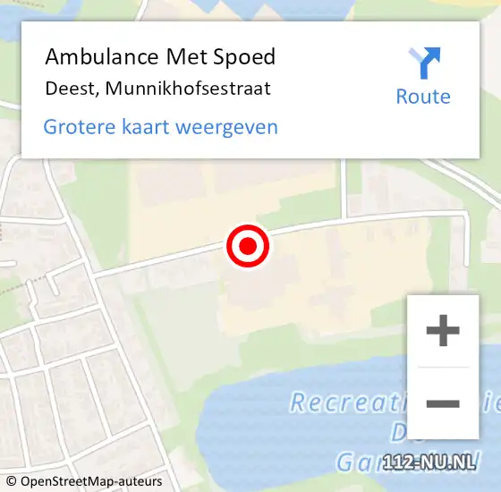 Locatie op kaart van de 112 melding: Ambulance Met Spoed Naar Deest, Munnikhofsestraat op 16 februari 2022 10:40