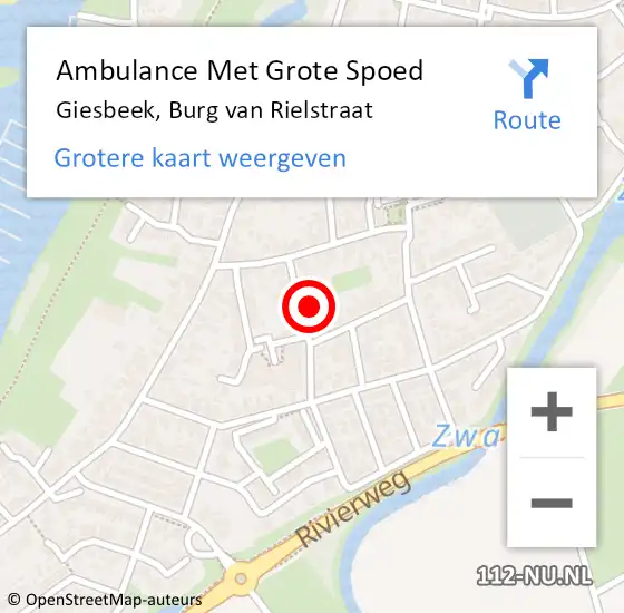 Locatie op kaart van de 112 melding: Ambulance Met Grote Spoed Naar Giesbeek, Burg van Rielstraat op 16 februari 2022 11:03