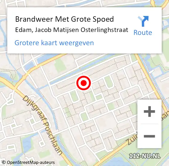 Locatie op kaart van de 112 melding: Brandweer Met Grote Spoed Naar Edam, Jacob Matijsen Osterlinghstraat op 16 februari 2022 11:17