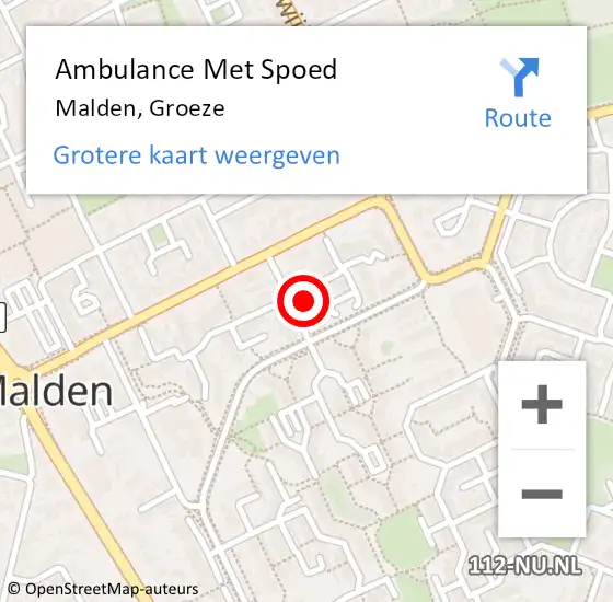 Locatie op kaart van de 112 melding: Ambulance Met Spoed Naar Malden, Groeze op 16 februari 2022 11:17