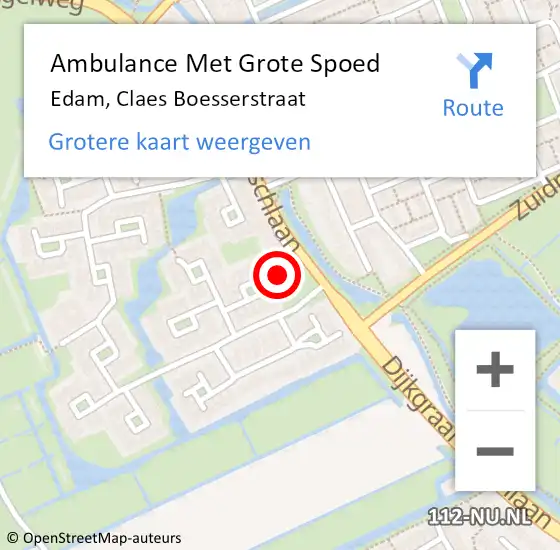 Locatie op kaart van de 112 melding: Ambulance Met Grote Spoed Naar Edam, Claes Boesserstraat op 16 februari 2022 11:18