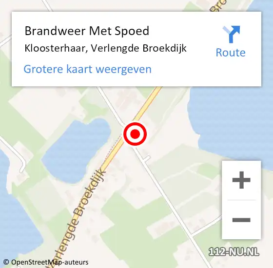 Locatie op kaart van de 112 melding: Brandweer Met Spoed Naar Kloosterhaar, Verlengde Broekdijk op 16 februari 2022 11:34