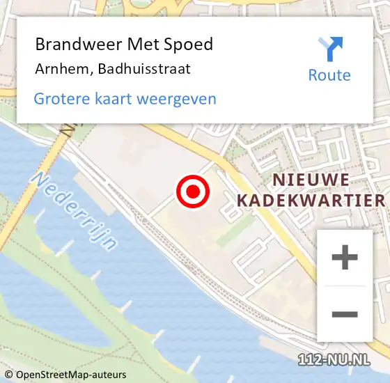 Locatie op kaart van de 112 melding: Brandweer Met Spoed Naar Arnhem, Badhuisstraat op 16 februari 2022 11:45