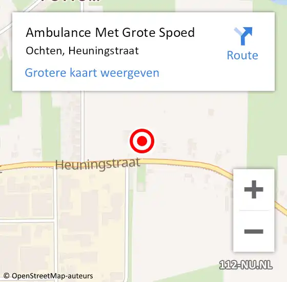 Locatie op kaart van de 112 melding: Ambulance Met Grote Spoed Naar Ochten, Heuningstraat op 16 februari 2022 11:52