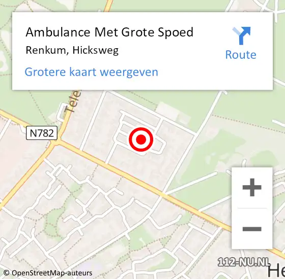 Locatie op kaart van de 112 melding: Ambulance Met Grote Spoed Naar Renkum, Hicksweg op 16 februari 2022 11:57