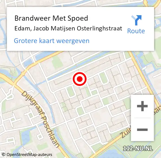 Locatie op kaart van de 112 melding: Brandweer Met Spoed Naar Edam, Jacob Matijsen Osterlinghstraat op 16 februari 2022 12:11