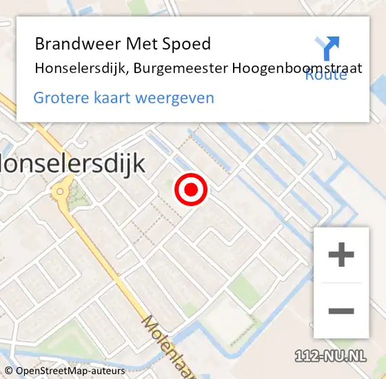 Locatie op kaart van de 112 melding: Brandweer Met Spoed Naar Honselersdijk, Burgemeester Hoogenboomstraat op 16 februari 2022 12:29