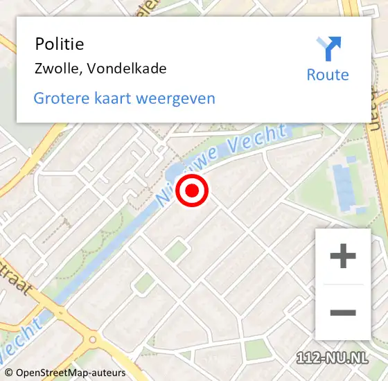 Locatie op kaart van de 112 melding: Politie Zwolle, Vondelkade op 16 februari 2022 12:44