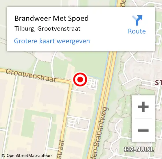 Locatie op kaart van de 112 melding: Brandweer Met Spoed Naar Tilburg, Grootvenstraat op 16 februari 2022 13:03