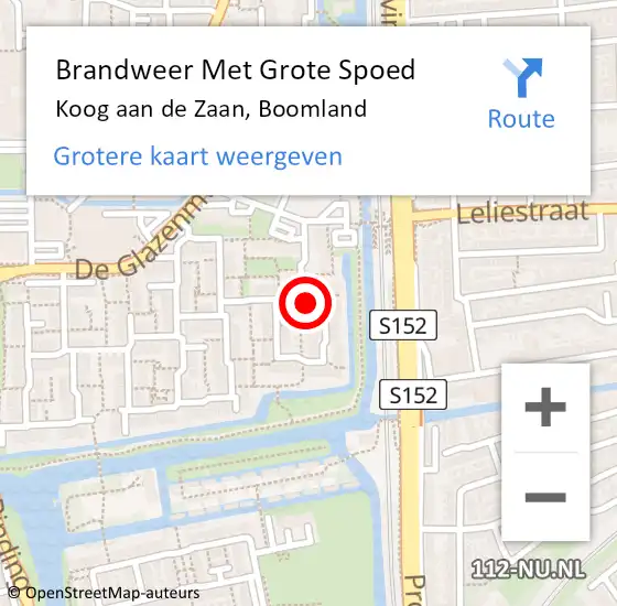 Locatie op kaart van de 112 melding: Brandweer Met Grote Spoed Naar Koog aan de Zaan, Boomland op 16 februari 2022 13:27