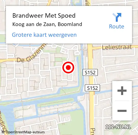 Locatie op kaart van de 112 melding: Brandweer Met Spoed Naar Koog aan de Zaan, Boomland op 16 februari 2022 13:46