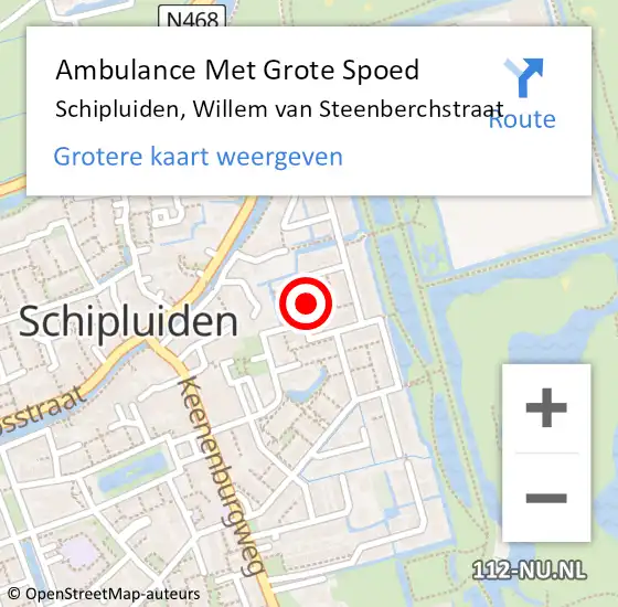 Locatie op kaart van de 112 melding: Ambulance Met Grote Spoed Naar Schipluiden, Willem van Steenberchstraat op 16 februari 2022 14:03
