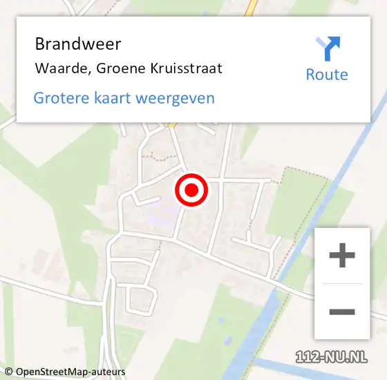 Locatie op kaart van de 112 melding: Brandweer Waarde, Groene Kruisstraat op 16 februari 2022 14:20