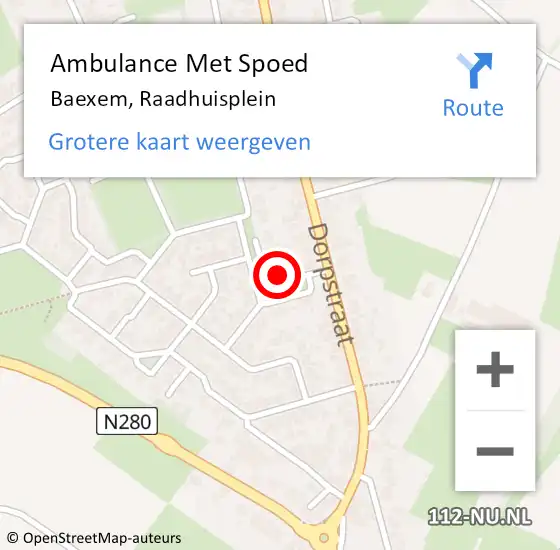 Locatie op kaart van de 112 melding: Ambulance Met Spoed Naar Baexem, Raadhuisplein op 8 juli 2014 12:59