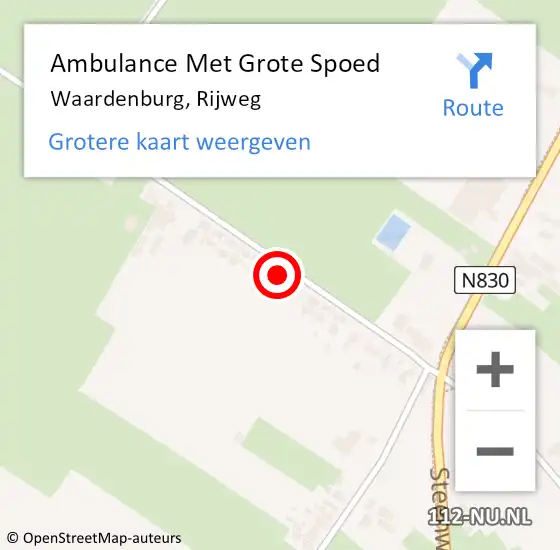 Locatie op kaart van de 112 melding: Ambulance Met Grote Spoed Naar Waardenburg, Rijweg op 16 februari 2022 14:29