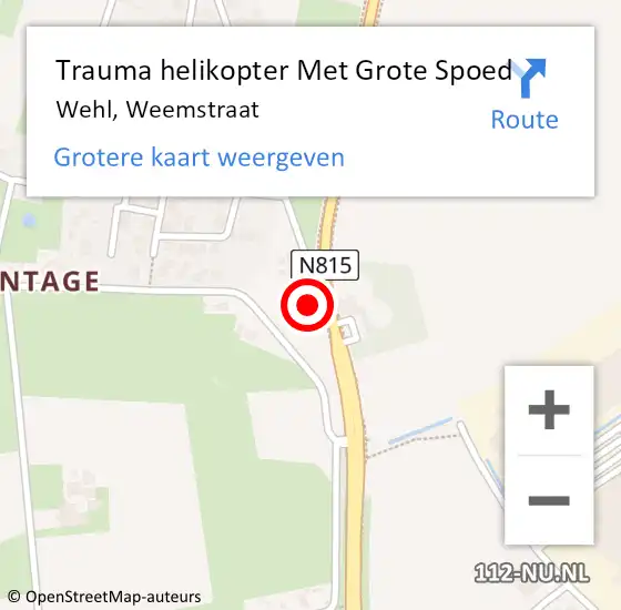 Locatie op kaart van de 112 melding: Trauma helikopter Met Grote Spoed Naar Wehl, Weemstraat op 16 februari 2022 14:55