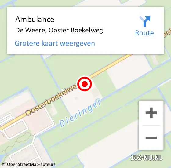 Locatie op kaart van de 112 melding: Ambulance De Weere, Ooster Boekelweg op 16 februari 2022 15:24