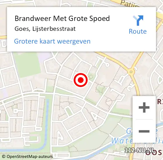 Locatie op kaart van de 112 melding: Brandweer Met Grote Spoed Naar Goes, Lijsterbesstraat op 16 februari 2022 15:31