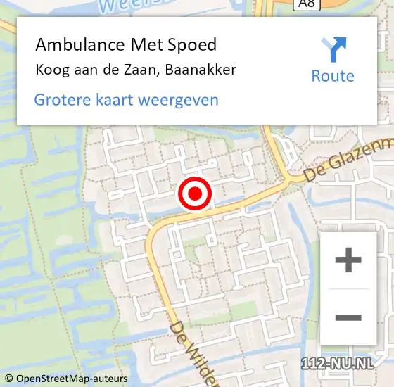 Locatie op kaart van de 112 melding: Ambulance Met Spoed Naar Koog aan de Zaan, Baanakker op 16 februari 2022 15:50