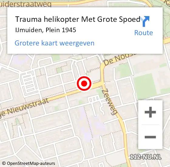 Locatie op kaart van de 112 melding: Trauma helikopter Met Grote Spoed Naar IJmuiden, Plein 1945 op 16 februari 2022 15:51