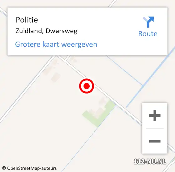 Locatie op kaart van de 112 melding: Politie Zuidland, Dwarsweg op 16 februari 2022 15:54