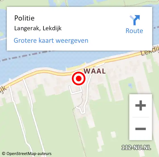 Locatie op kaart van de 112 melding: Politie Langerak, Lekdijk op 16 februari 2022 16:33