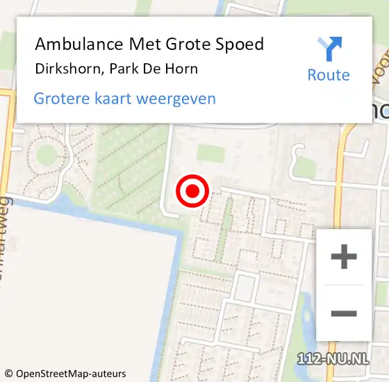 Locatie op kaart van de 112 melding: Ambulance Met Grote Spoed Naar Dirkshorn, Park De Horn op 16 februari 2022 16:41