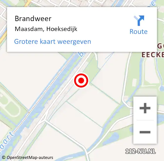 Locatie op kaart van de 112 melding: Brandweer Maasdam, Hoeksedijk op 16 februari 2022 16:42