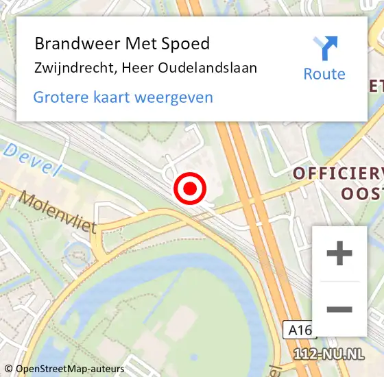 Locatie op kaart van de 112 melding: Brandweer Met Spoed Naar Zwijndrecht, Heer Oudelandslaan op 16 februari 2022 17:00