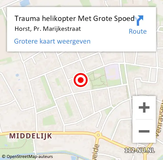 Locatie op kaart van de 112 melding: Trauma helikopter Met Grote Spoed Naar Horst, Pr. Marijkestraat op 16 februari 2022 17:06