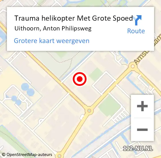 Locatie op kaart van de 112 melding: Trauma helikopter Met Grote Spoed Naar Uithoorn, Anton Philipsweg op 16 februari 2022 17:08